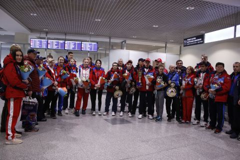 Торжественная встреча сборной России с Первенства Европы среди юниоров и юниорок 19-22 лет