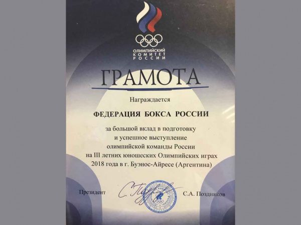 Глава ОКР С.А. Поздняков наградил Федерацию бокса России